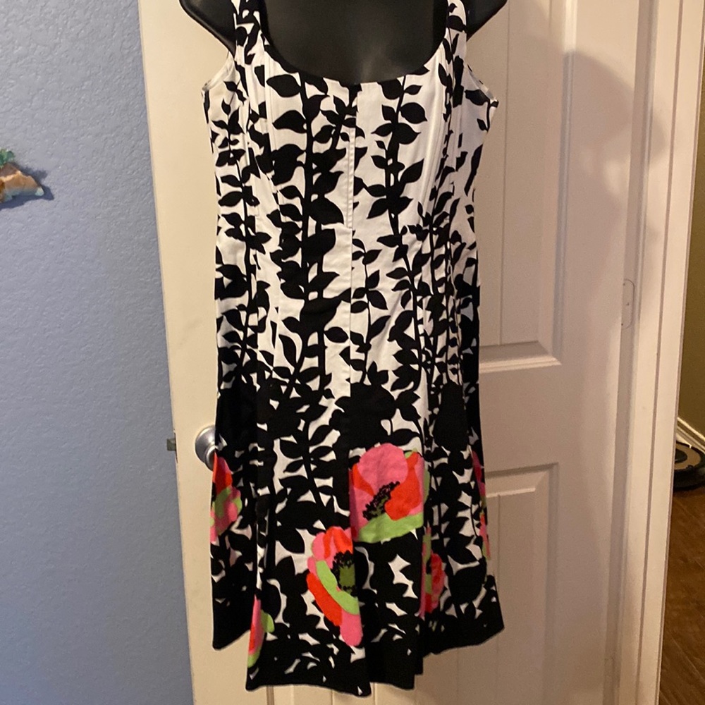 Black, white pink floral sleeveless dress